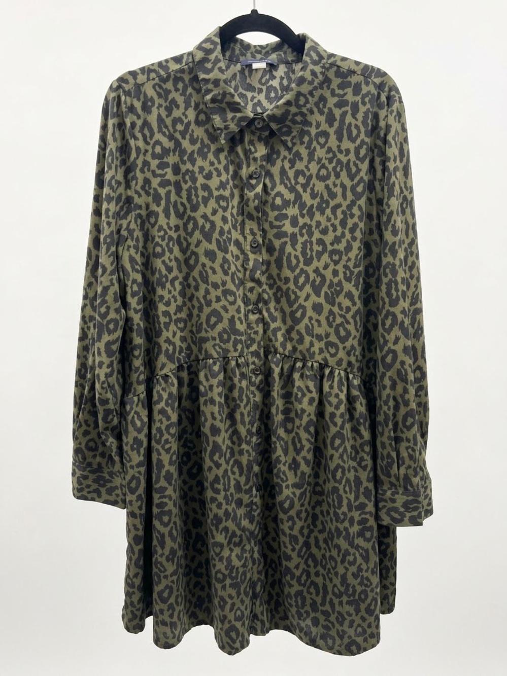 Tommy Hilfiger Olive Green Leopard Print Button-Up Dress